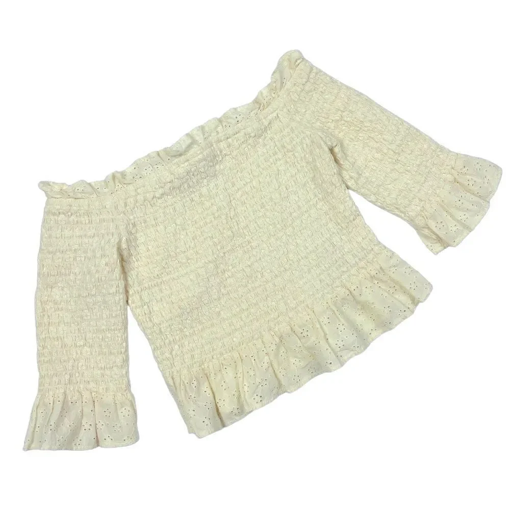 American Eagle Pale Yellow off the shoulder Ruffle Tube Top Women’s Size XS